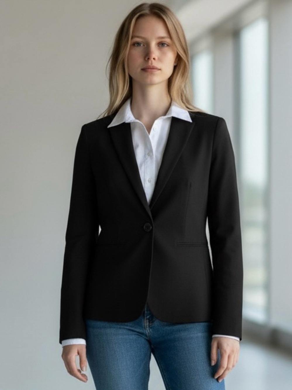 H&M Black One Button Tailored Career Blazer Jacket Size 4